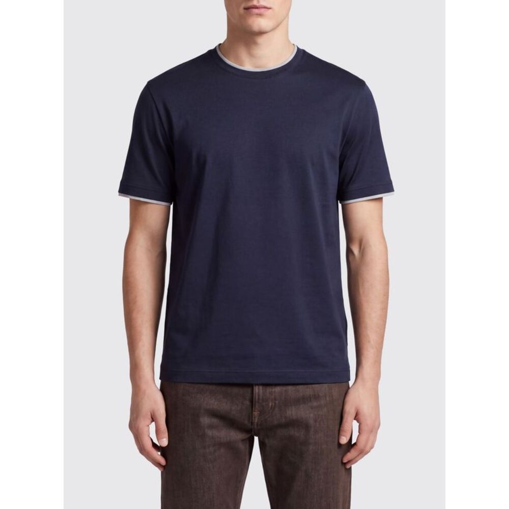 Eleventy Men Eleventy Cotton Crew-Neck T-Shirt With Contrast Trims